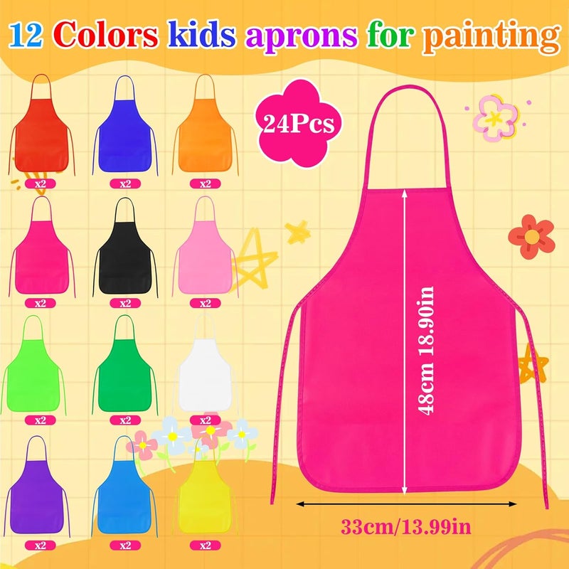 PLULON 24 Pcs Kids Aprons for Painting, Painting Apron Bulk for Kids Art Smocks Children Fabric Art Aprons for Art Painting Crafts Home Kitchen Classroom Party and Activity - Image 2